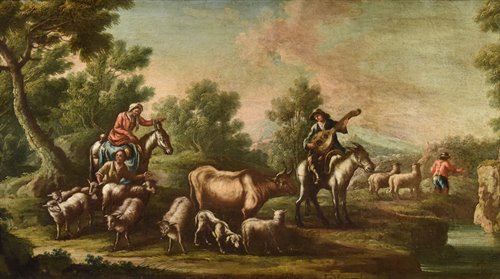 Paesaggio con idillio pastorale